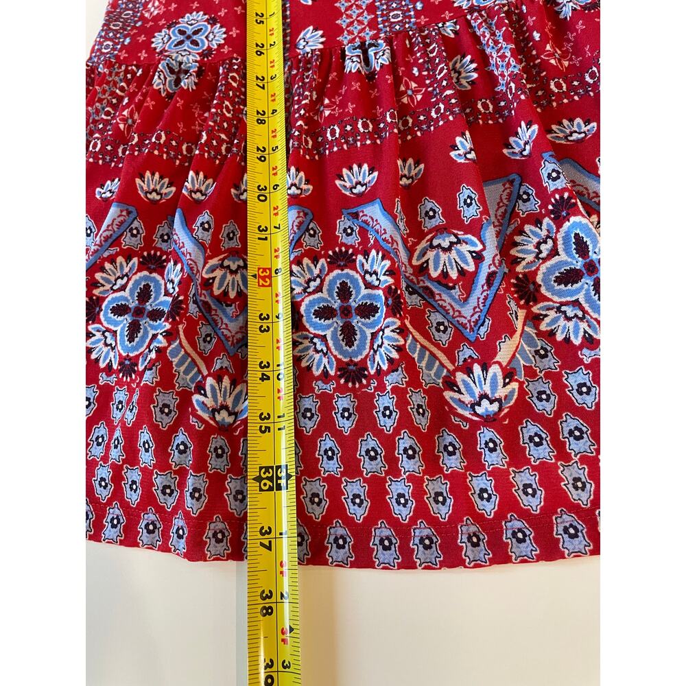 Style & Co Bandana Dress Sz M Tiered V-Neck Red Blue Sleeveless Festival Western - Picture 12 of 13